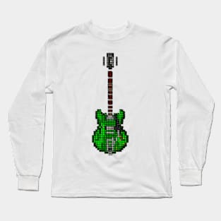Tiled Pixel Memphis Green Guitar Upright Long Sleeve T-Shirt